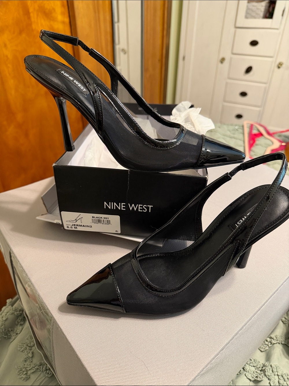 Nine West Black Pointed-Toe Slingback Heels